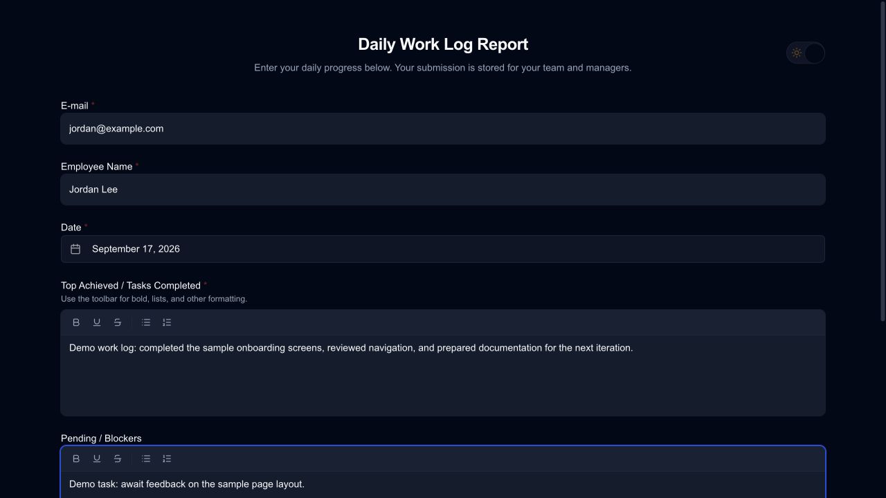 UCG Daily Work Logs application screen 1